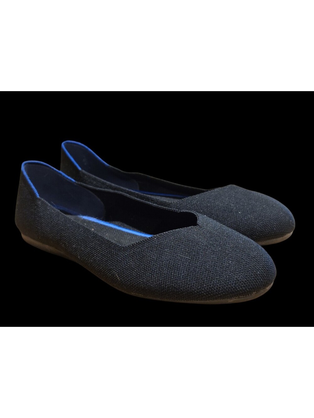 Rothy’s The Flat Womens Size 10 Flats All Black Knit Comfort Slip-On Shoes EUC